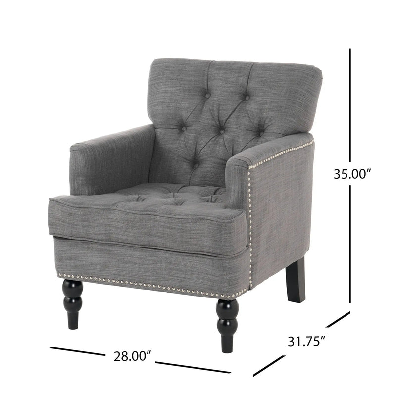 Harrison Tufted Club Chair with Button Tufted Back and Birch Wood Legs by HouseOfZazla