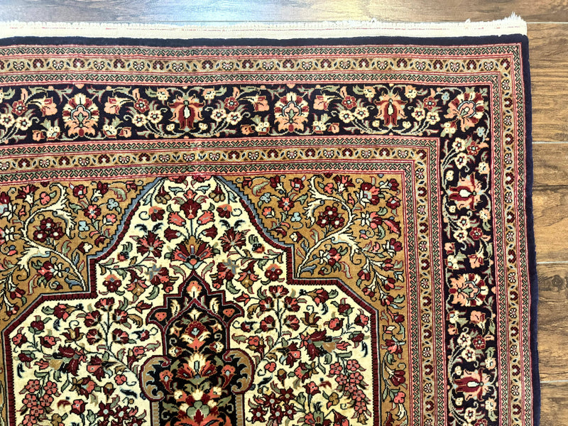 Persian Qum Rug 3.6 x 5, Kork Wool, Very Finely Hand Knotted 325 KPSI, Rare, Semi Antique by Jewel Rugs