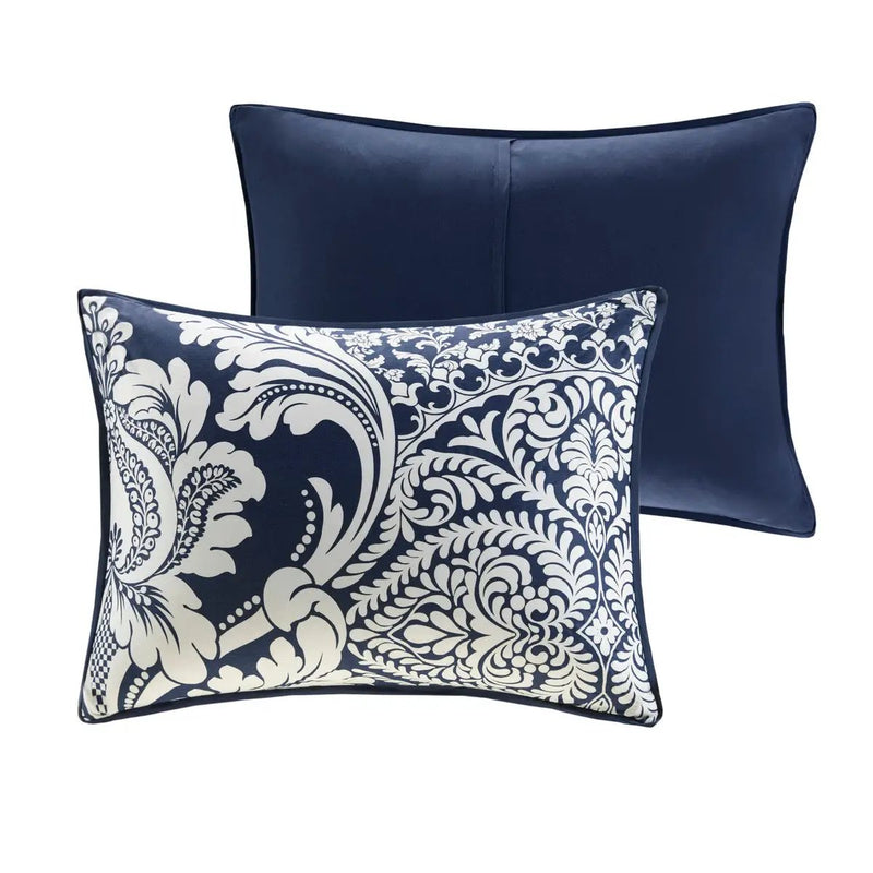 7 Piece Cotton Printed Comforter Set Indigo Queen by HouseOfZazla