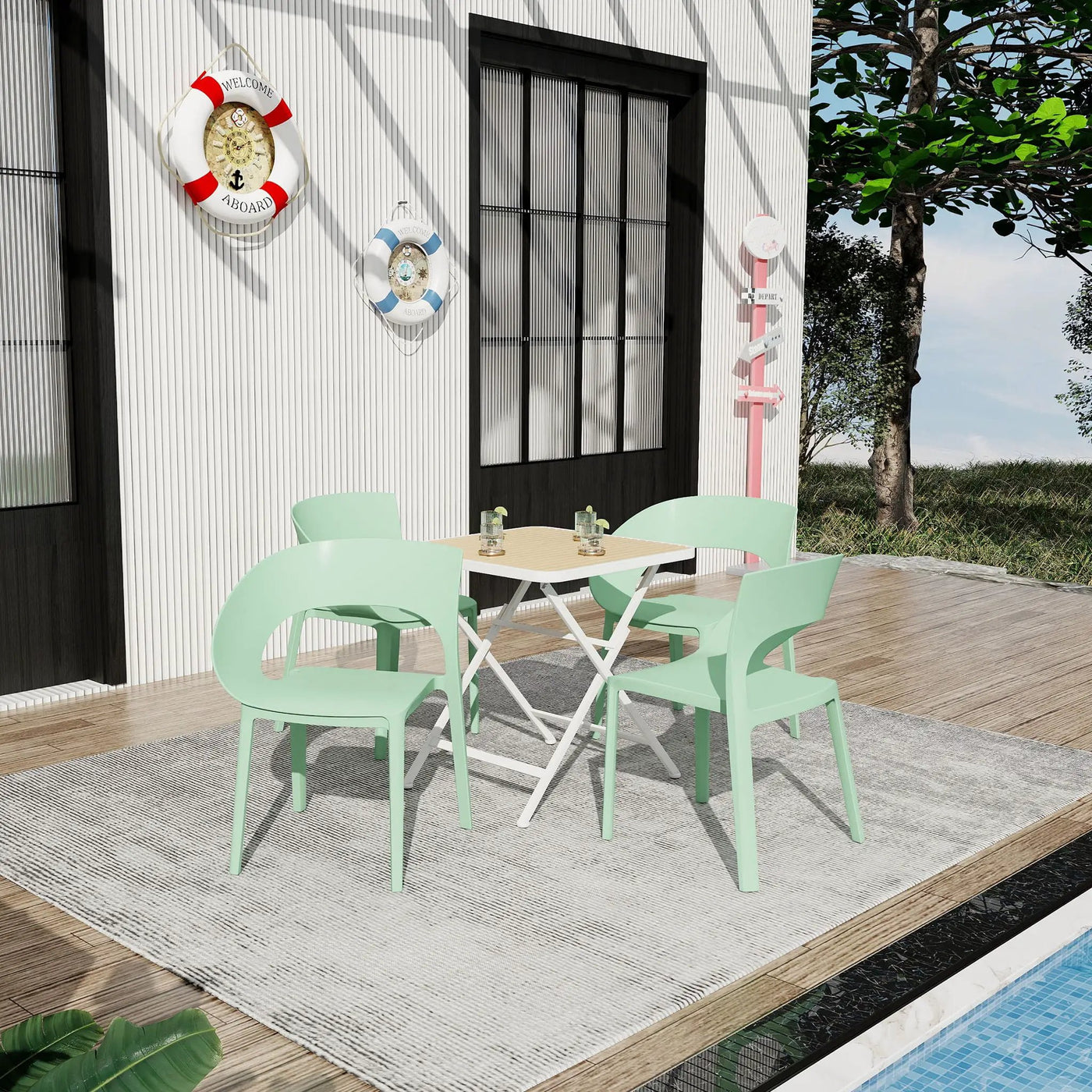 4 Piece Set Of Modern Designed Single Chairs With Folding Square Table by Unique Piece Furniture