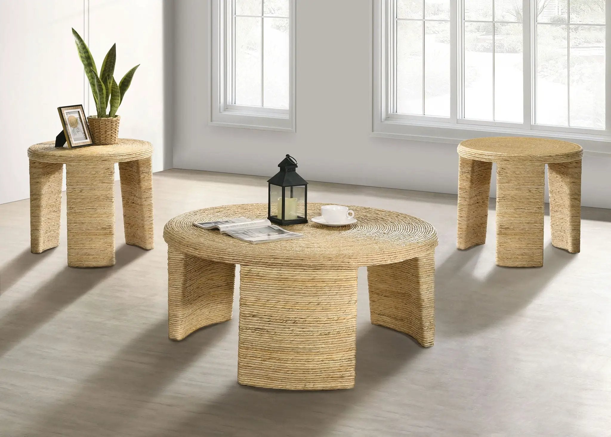 Artina 3-piece Rattan Coffee and End Table Set Natural by Unique Piece Furniture
