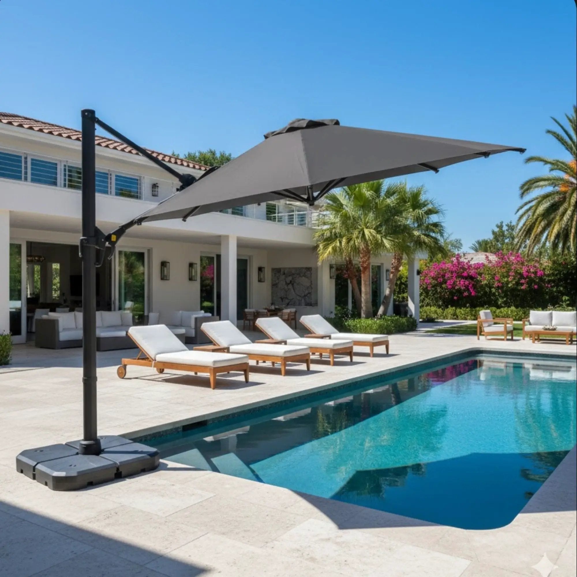 Round Cantilever Patio Umbrella With 360 Rotation & Infinite Tilt Adjustment by HouseOfZazla