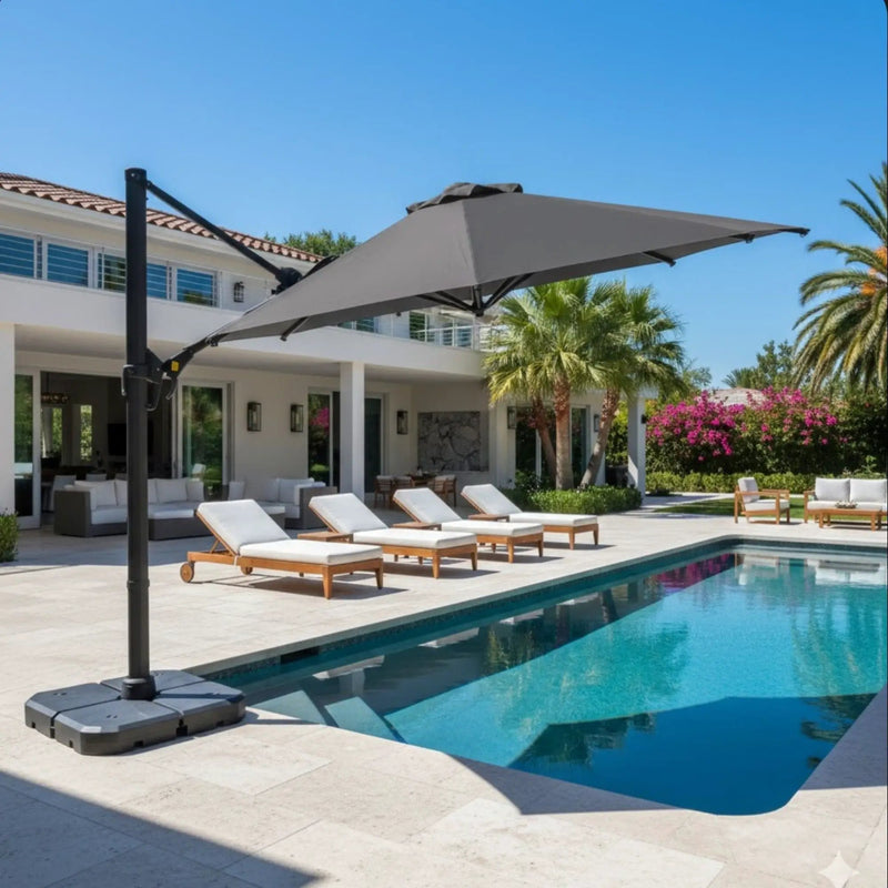 Round Cantilever Patio Umbrella With 360 Rotation & Infinite Tilt Adjustment by HouseOfZazla