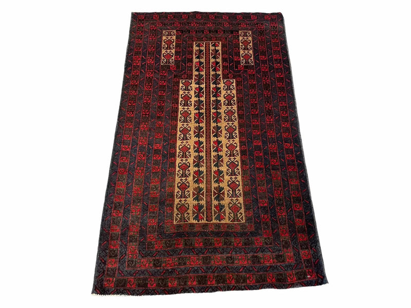 3 X 3.5 New Vintage Handmade Wool Rug Tribal Turkoman Balouch Red Prayer Rug by Jewel Rugs