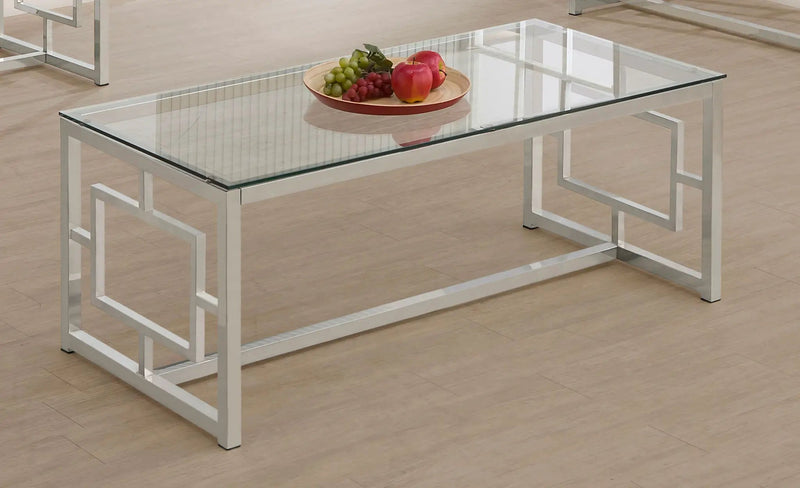 Merced Rectangular Glass Top Coffee Table Nickel by Unique Piece Furniture