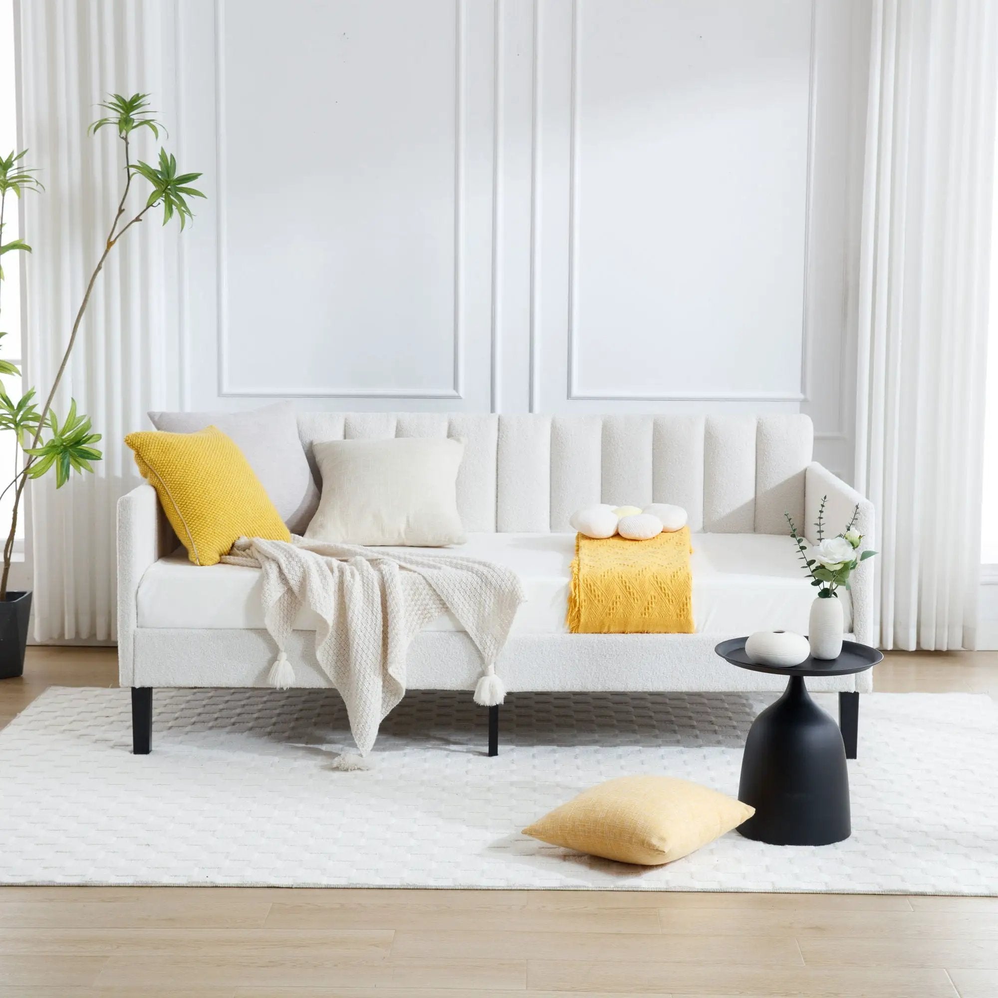 Elena - Boucle Upholstered Daybed, Ribbed Tufted Backrest by Unique Piece Furniture