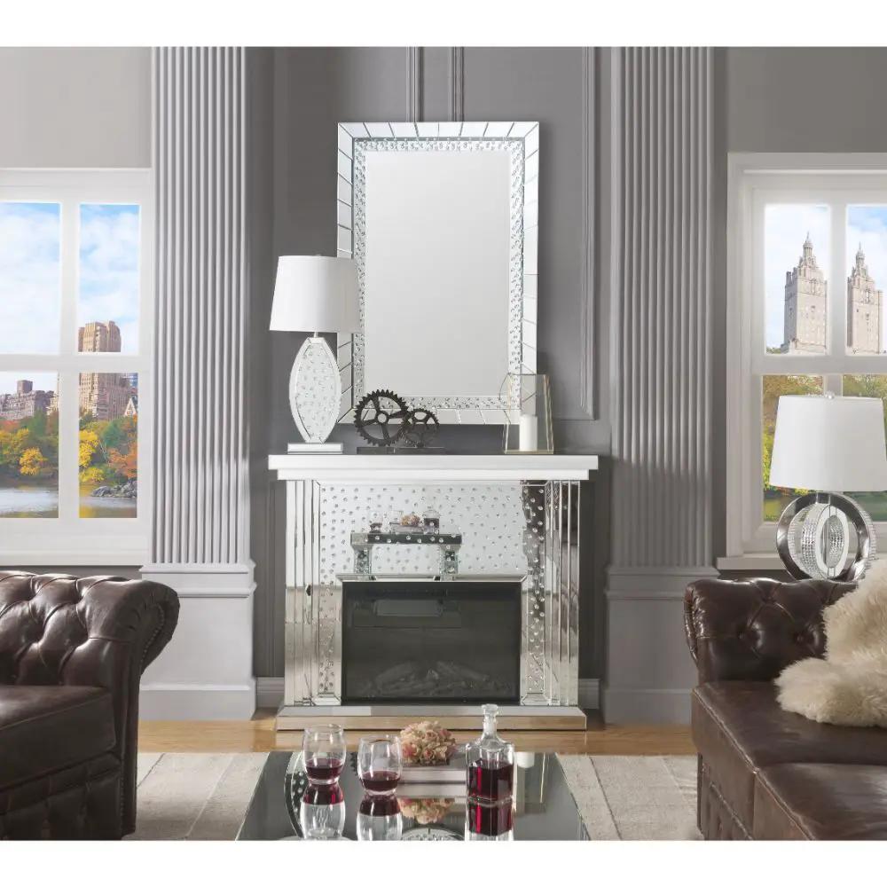 Nysa - 40" Fireplace - Mirrored & Faux Crystals by Unique Piece Furniture
