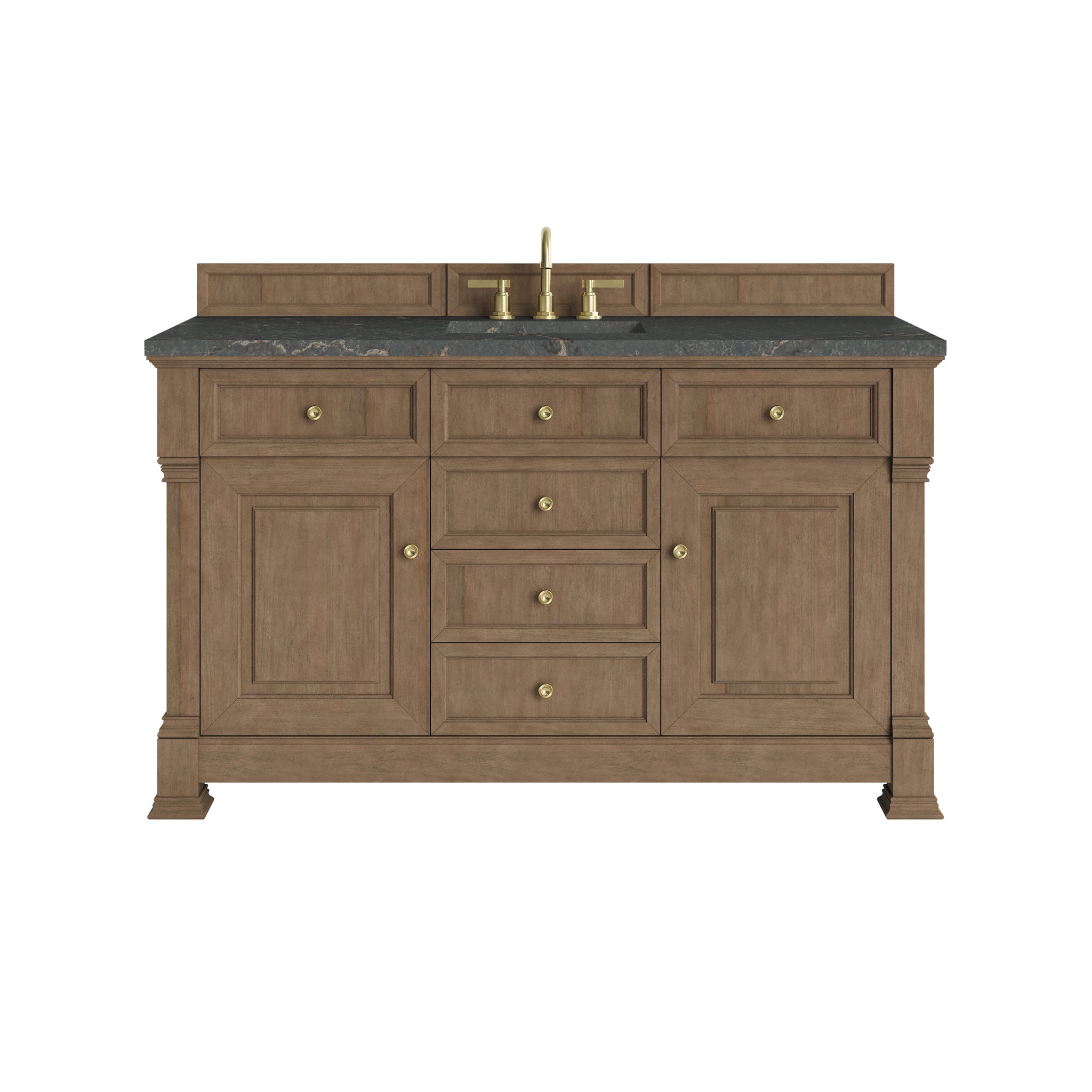 James Martin Brookfield 60" Single Bathroom Vanity, Pecan with Parisien Bleu countertop