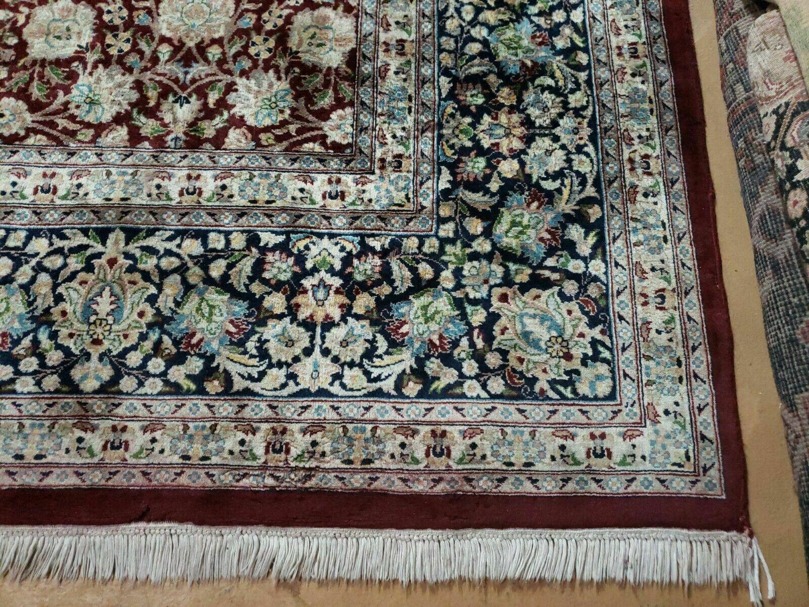 Persian Rug 9x12, Floral Allover, Very Fine, Handmade, Room Sized Oriental Carpet, Sino Persian, Maroon and Navy Blue by Jewel Rugs