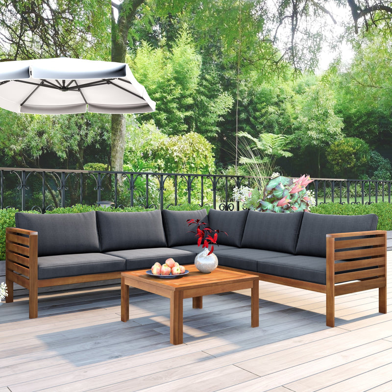 Wood Structure Outdoor Sofa Set with Gray Cushions by HouseOfZazla