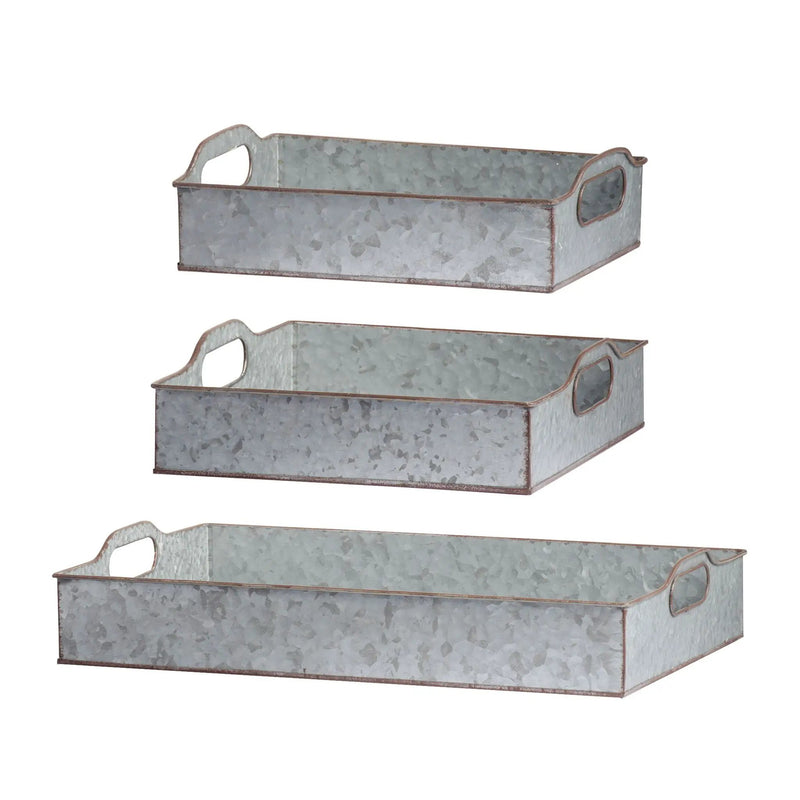 Decorative Galvanized Nesting Trays (Set of 3) - Gray by Unique Piece Furniture