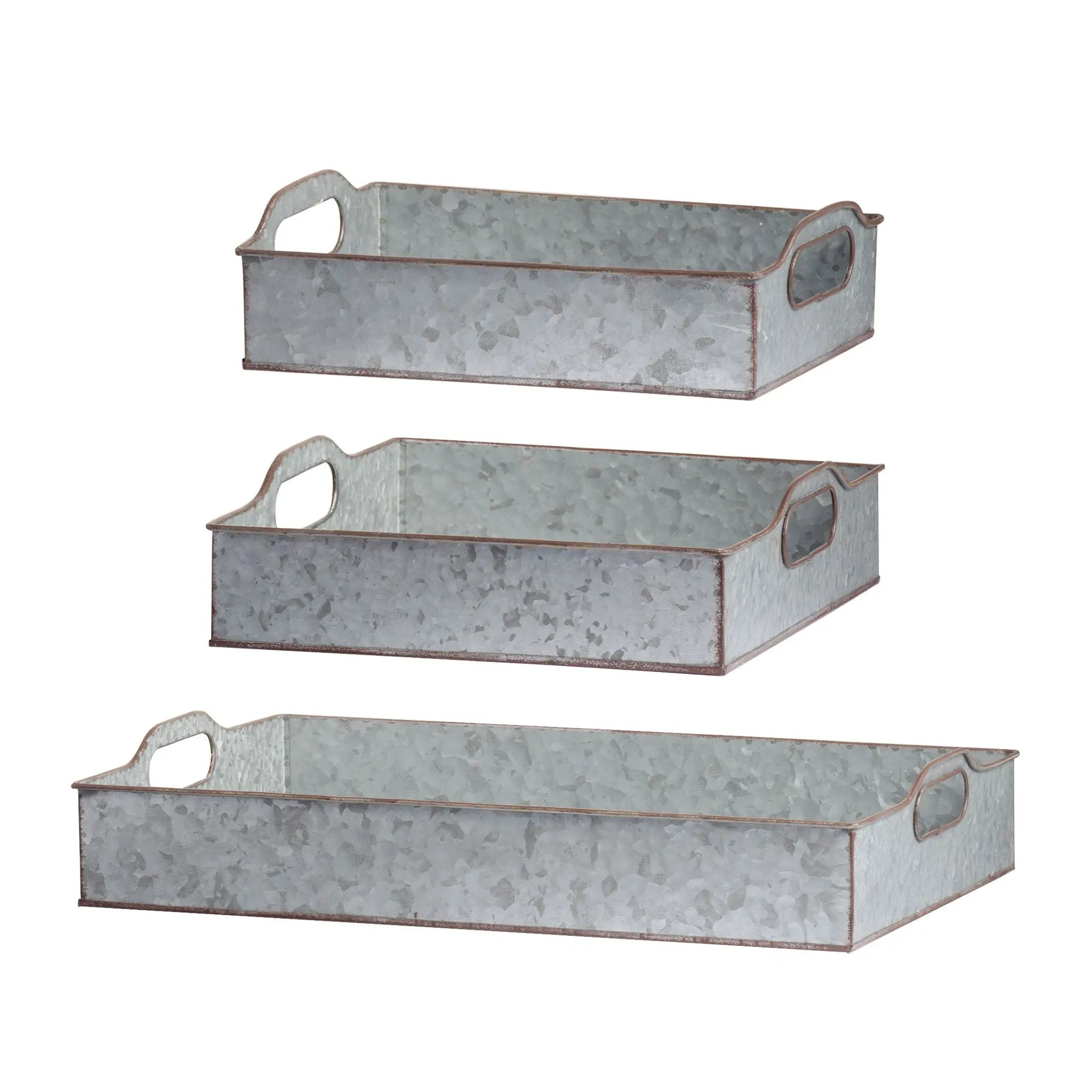 Decorative Galvanized Nesting Trays (Set of 3) - Gray by HouseOfZazla