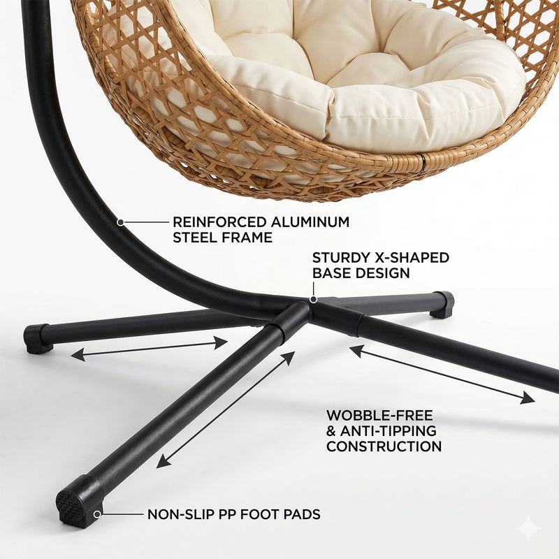 Folding PE Rattan Hanging Egg Chair with Stand by HouseOfZazla