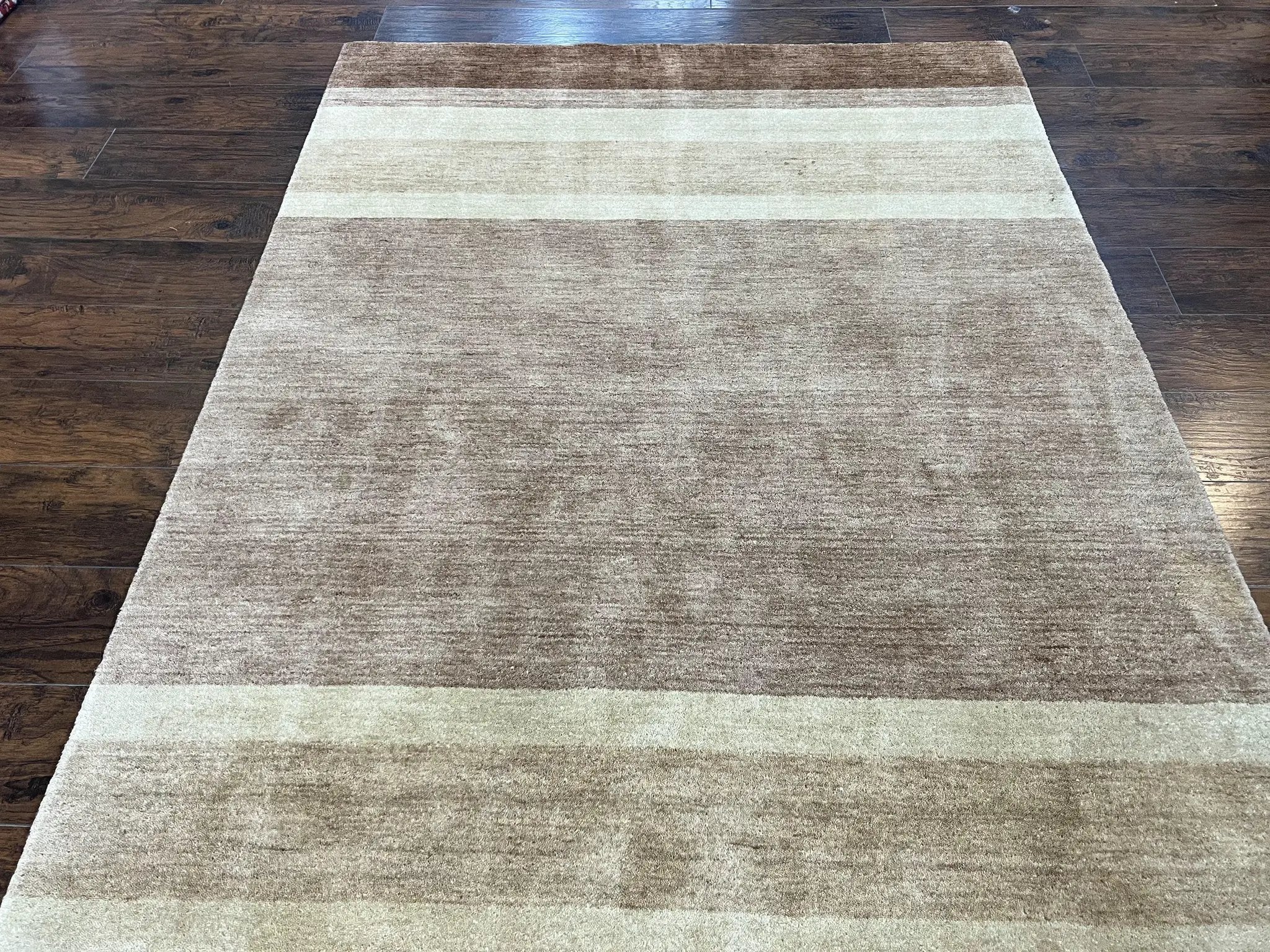 Indo Gabbeh Rug 5x8, Contemporary Wool Stripped Modern Area Rug, Hand Knotted Medium Sized Carpet by Jewel Rugs