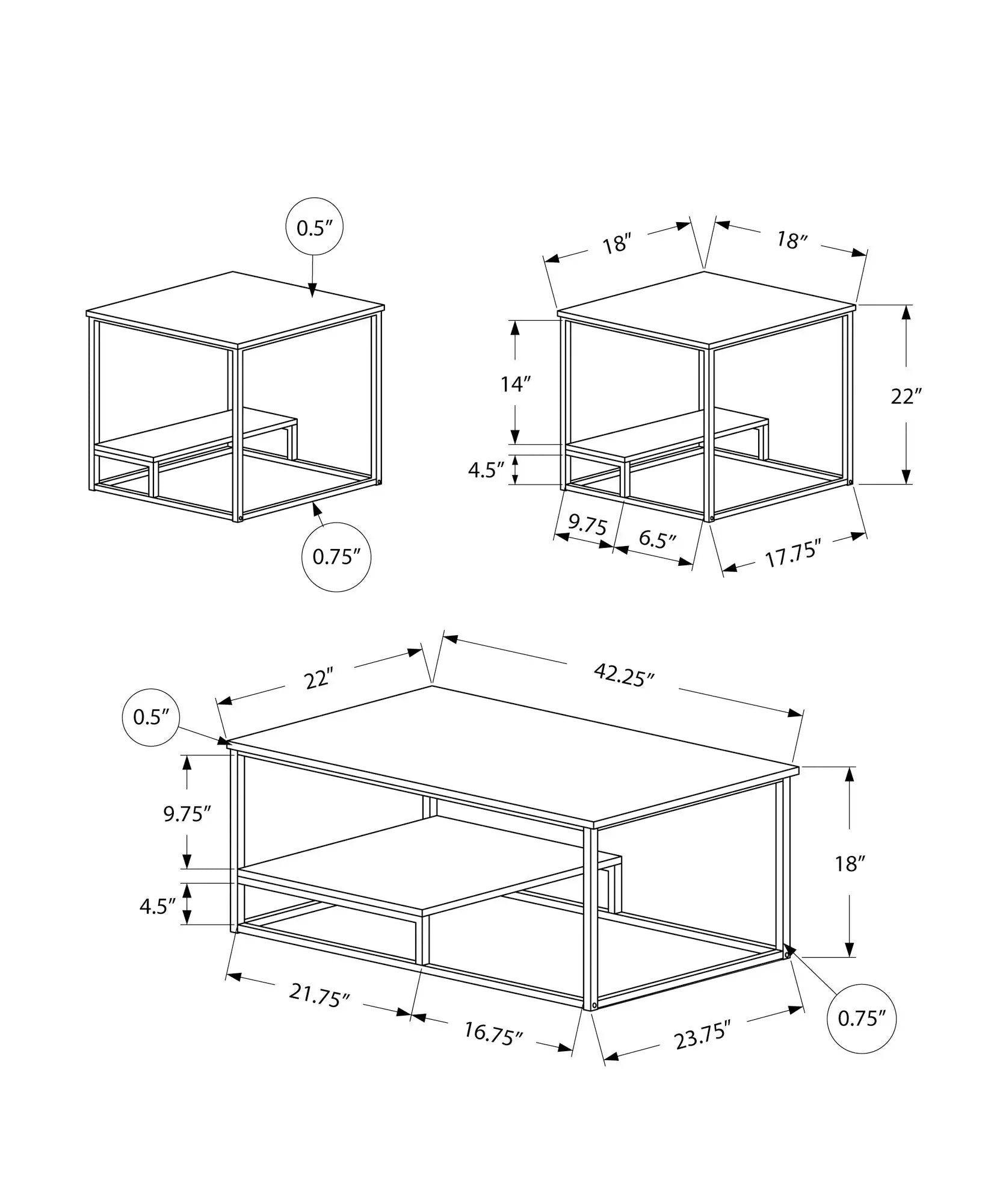 Table Set, Coffee, End, Side, Accent, Living Room, Contemporary & Modern (Set of 3) by Unique Piece Furniture