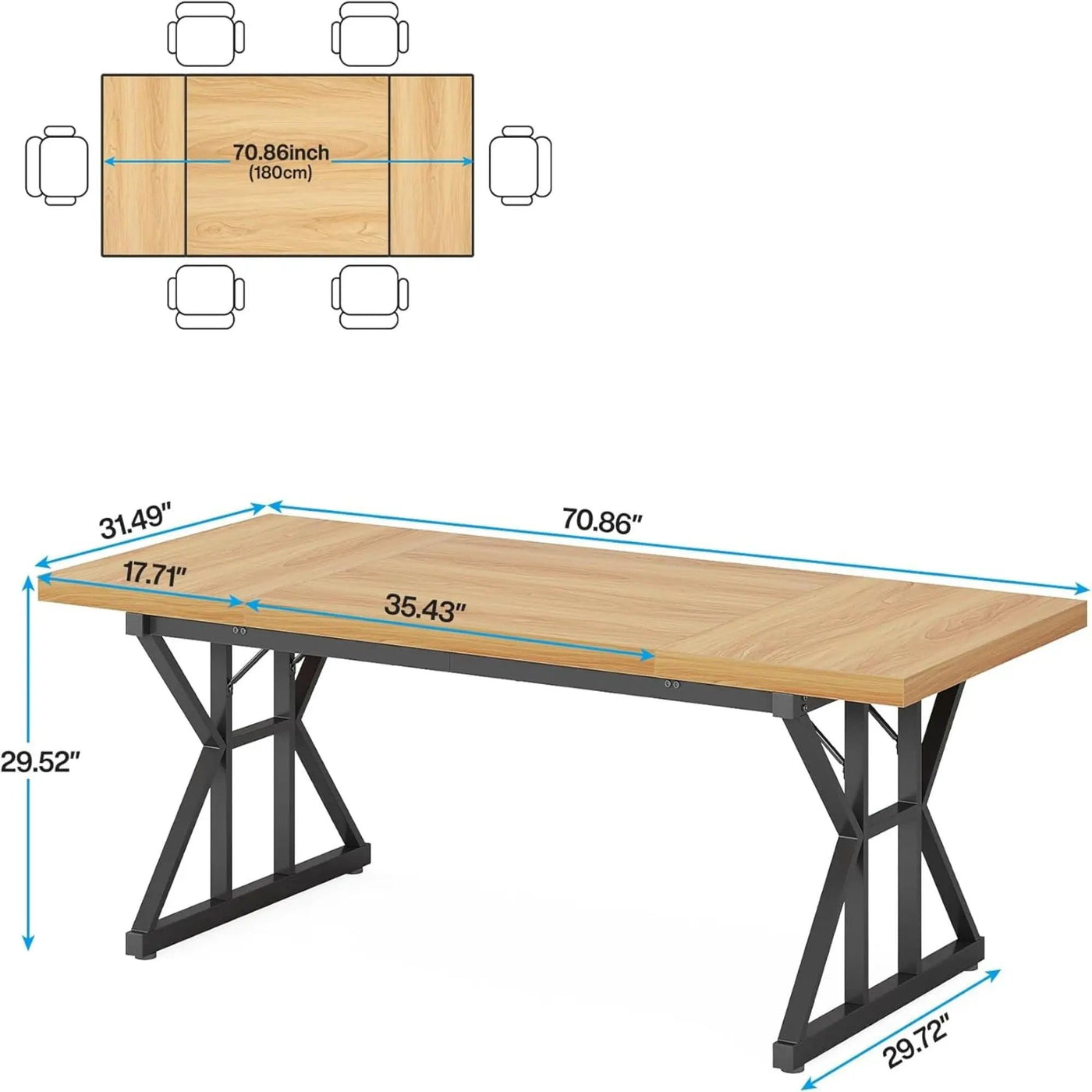 Rectangular Dining Table With X Trestle Metal Legs by HouseOfZazla