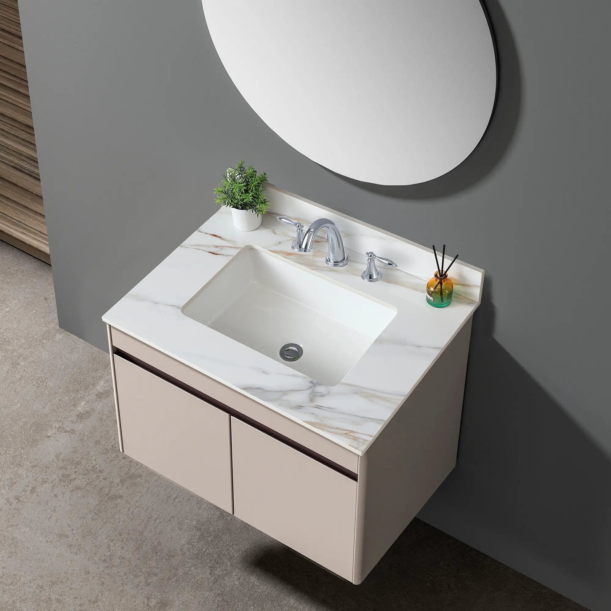 Vanity Top With Undermount Sink And Backsplash, Sintered Stone by HouseOfZazla