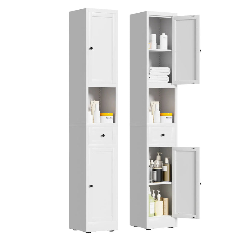 Tall Narrow Bathroom Cabinet With 5-Tier Storage, Adjustable Shelves, Freestanding - White by HouseOfZazla