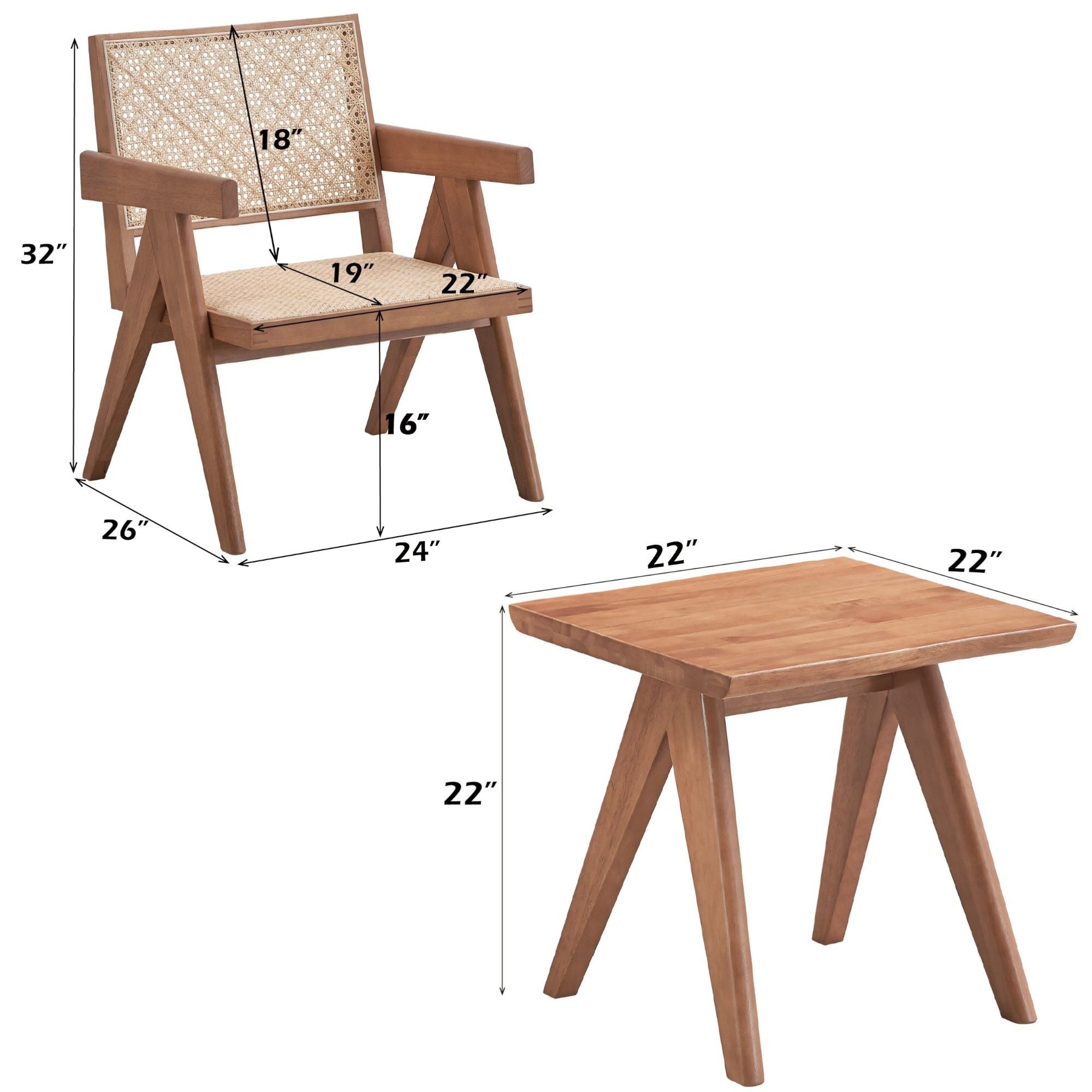 Armchair And Matching Square End Table, 2 Piece Living Room Set - Natural by HouseOfZazla