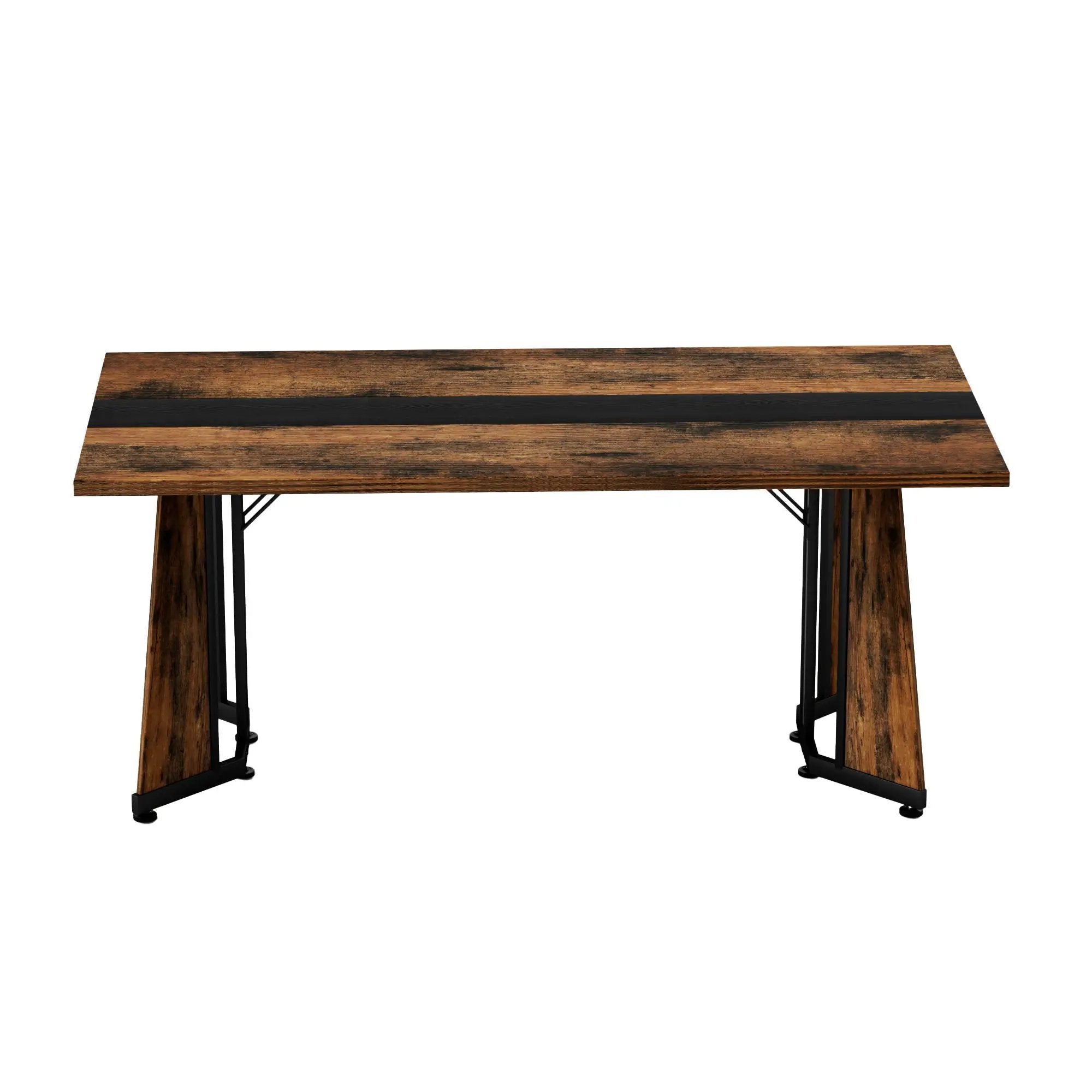 Rustic Rectangular Large Dining Table, Waterproof Desk For 8 People, & Steel With Adjustable Legs - Black / Rustic Brown by HouseOfZazla