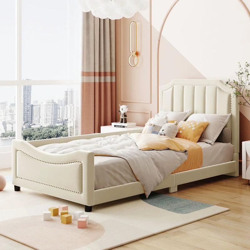 Upholstered Daybed With Classic Stripe Shaped Headboard by Unique Piece Furniture