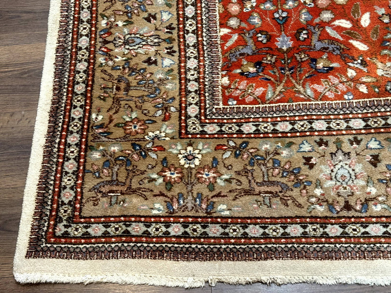 Persian Tabriz Rug 6x10, Burnt Orange and Tan, Animal Pictorials, Deer, Floral, Taba Tabae Carpet by Jewel Rugs
