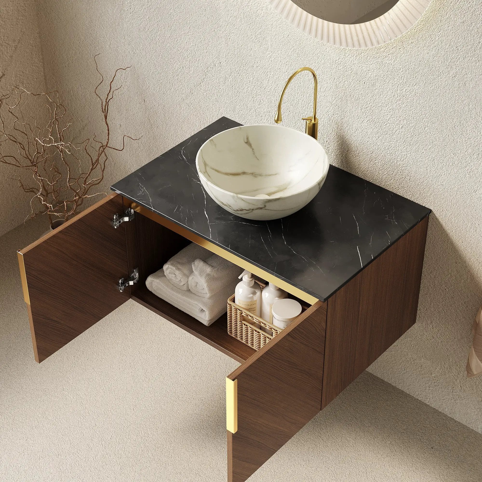 ARAI 30" Bathroom Vanity & Sink, Floating Plywood Storage Cabinet by HouseOfZazla