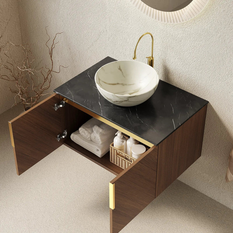 ARAI 30" Bathroom Vanity & Sink, Floating Plywood Storage Cabinet by HouseOfZazla