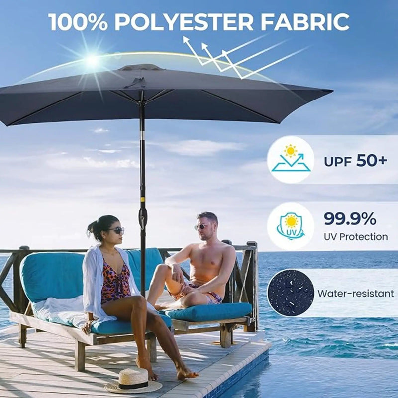 Rectangular Patio Umbrella With Crank Tilt, Polyester UV-Resistant Canopy by HouseOfZazla
