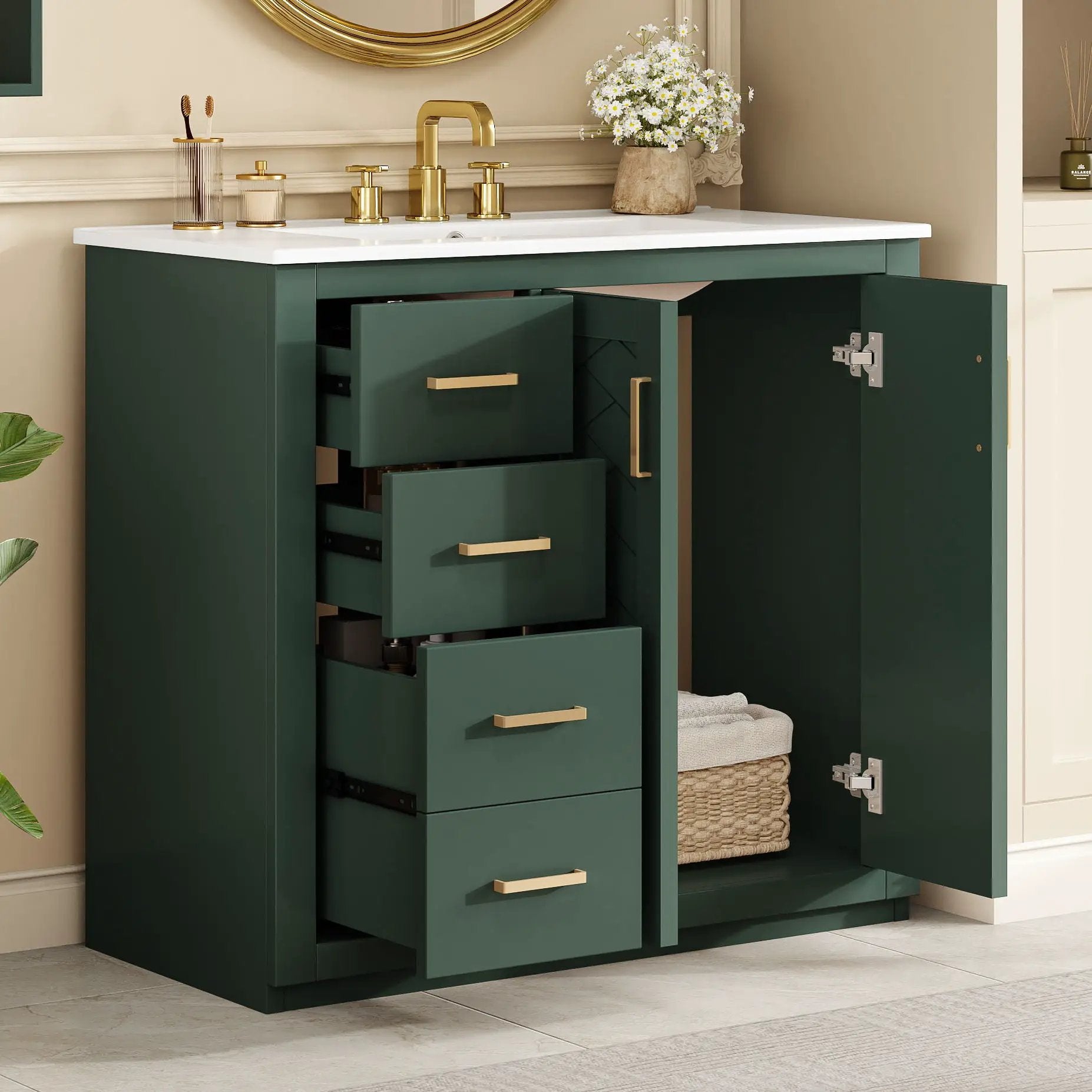 Bathroom Vanity With Sink Combo, Storage Cabinet, Freestanding Set With 3 Drawers & Soft Closing Doors by Unique Piece Furniture