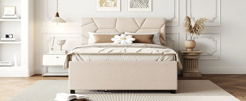 Upholstered Platform Bed With Brick Pattern Headboard And Twin Long Size Trundle by HouseOfZazla