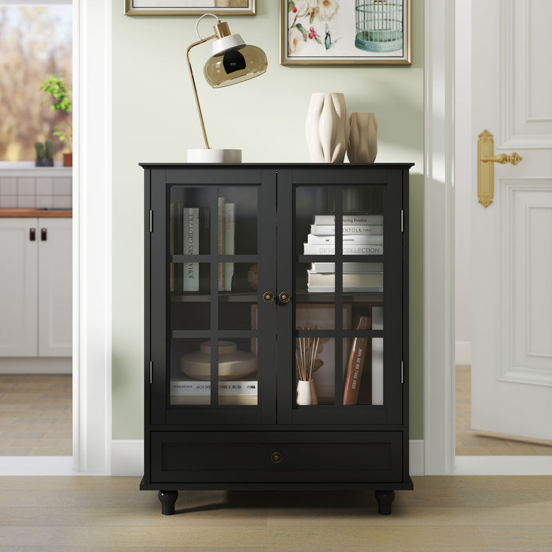 Minimalist Buffet Cabinet With Double Glass Doors And Drawer by HouseOfZazla