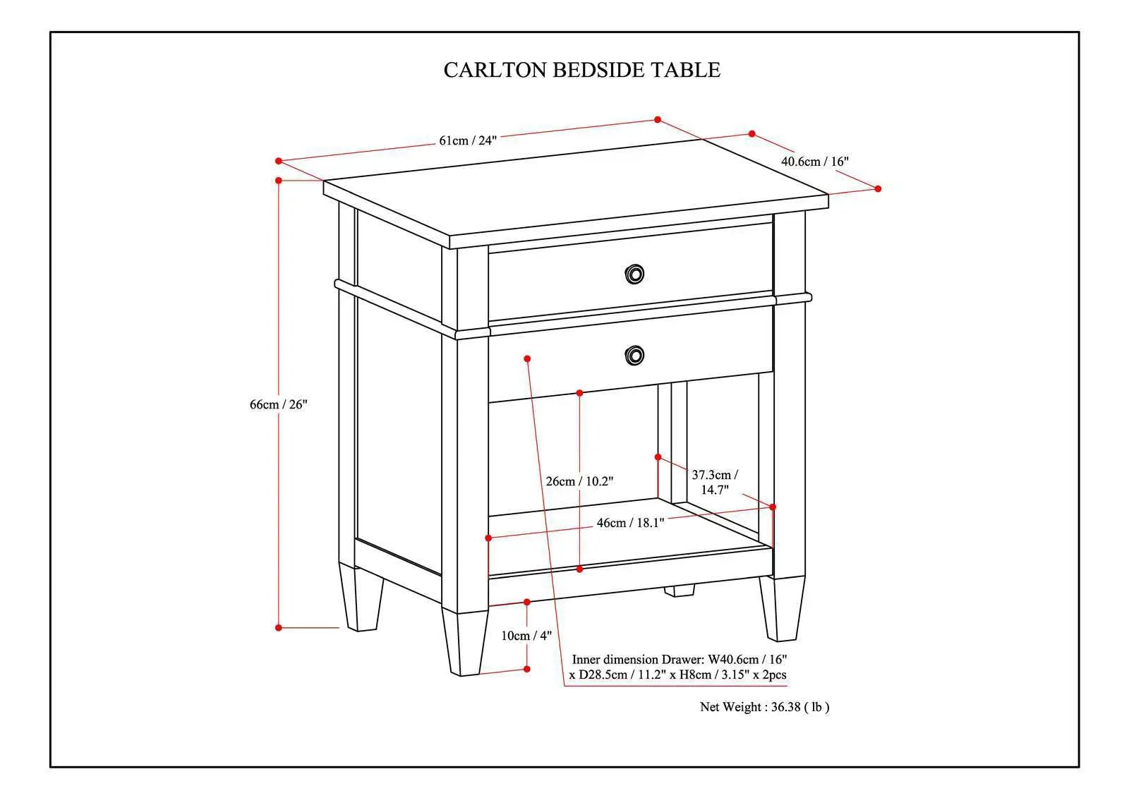 Carlton - Bedside Table, Handcrafted by Unique Piece Furniture