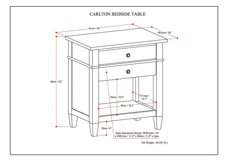 Carlton - Bedside Table, Handcrafted by Unique Piece Furniture