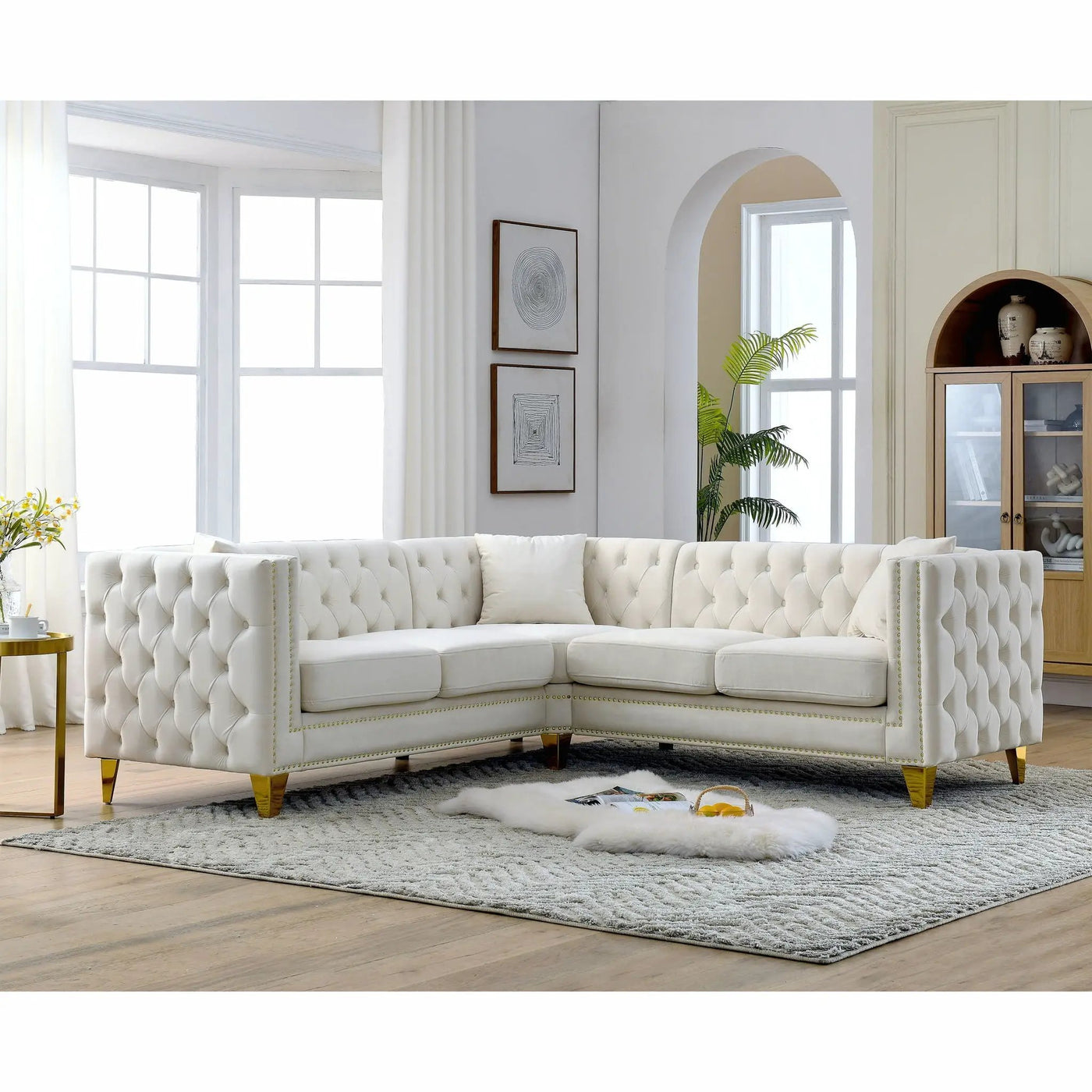 L-Shaped Corner Sofa, 5 Seater Sectional With Tufted Design by HouseOfZazla