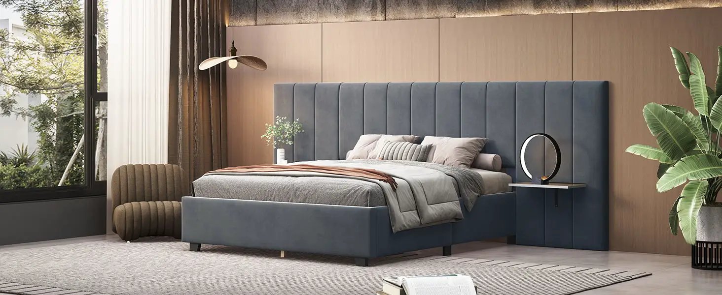 Upholstered Platform Bed With Big Headboard by HouseOfZazla