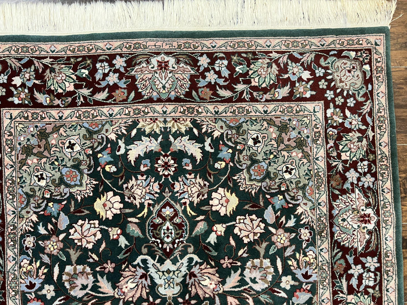 Pak Persian Rug 4x6, Wool Hand Knotted Vintage Carpet, Dark Green, Floral Medallion, Fine Oriental Rug by Jewel Rugs