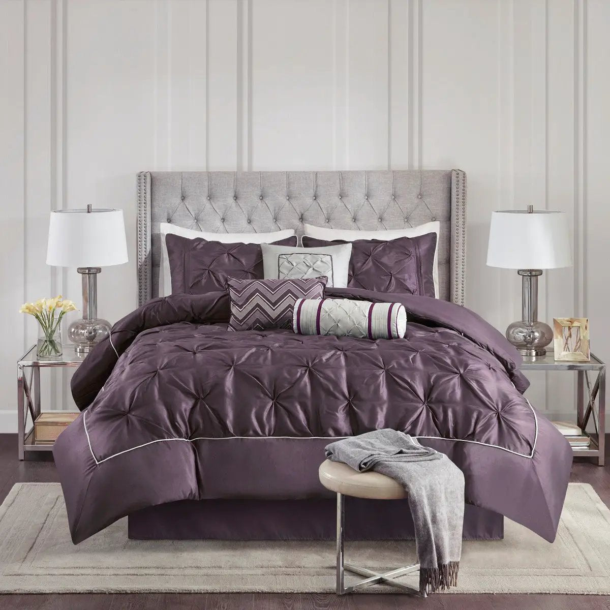 7 Piece Tufted Comforter Set Plum Full by HouseOfZazla