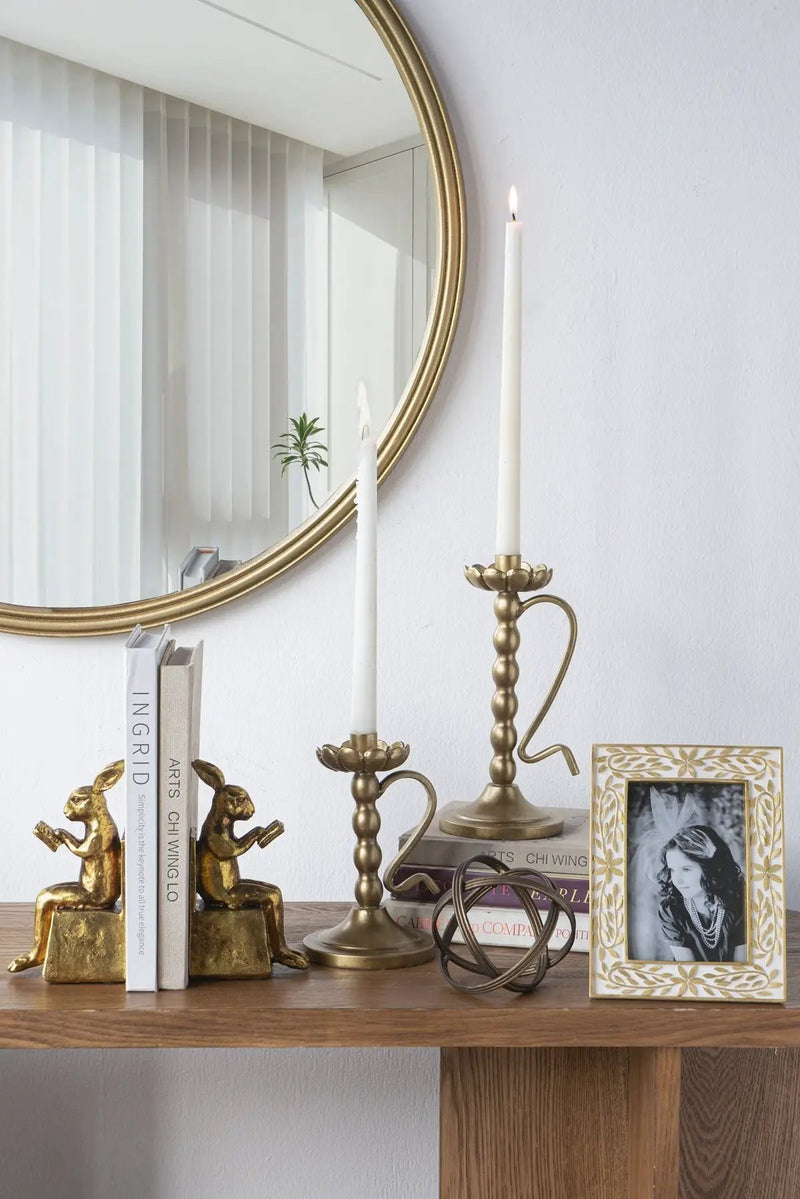 3.9x2.8x6.9' Sitting Rabbit Bookends With Antique Gold Finish by HouseOfZazla