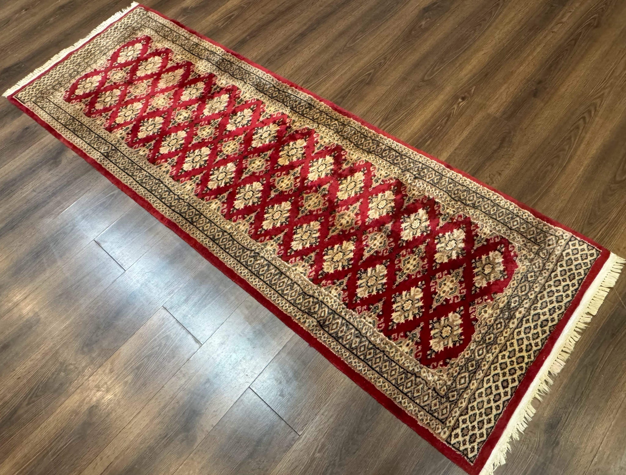 Pakistani Runner Rug 2.8 x 7.6, Red Turkoman Bokhara Runner by Jewel Rugs