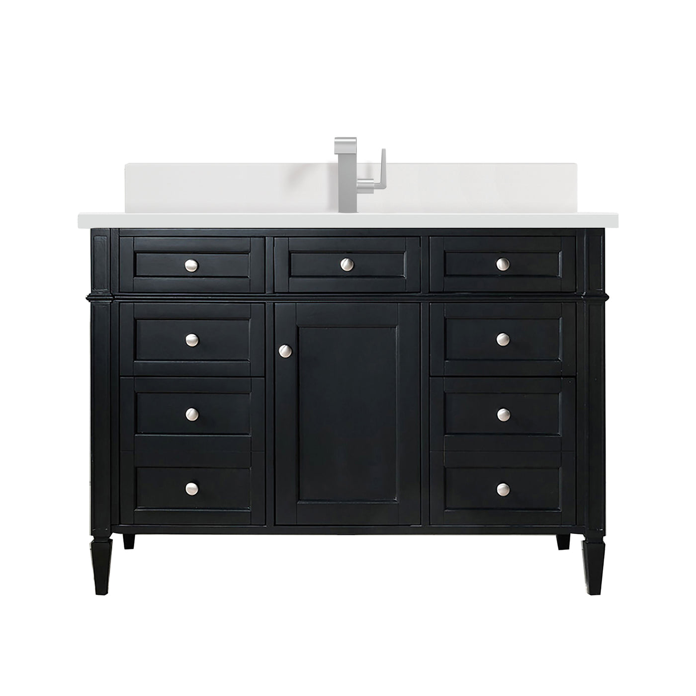 James Martin Brittany 48" Single Bathroom Vanity, Black Onyx with White Zeus (Single Hole, with Backsplash) countertop