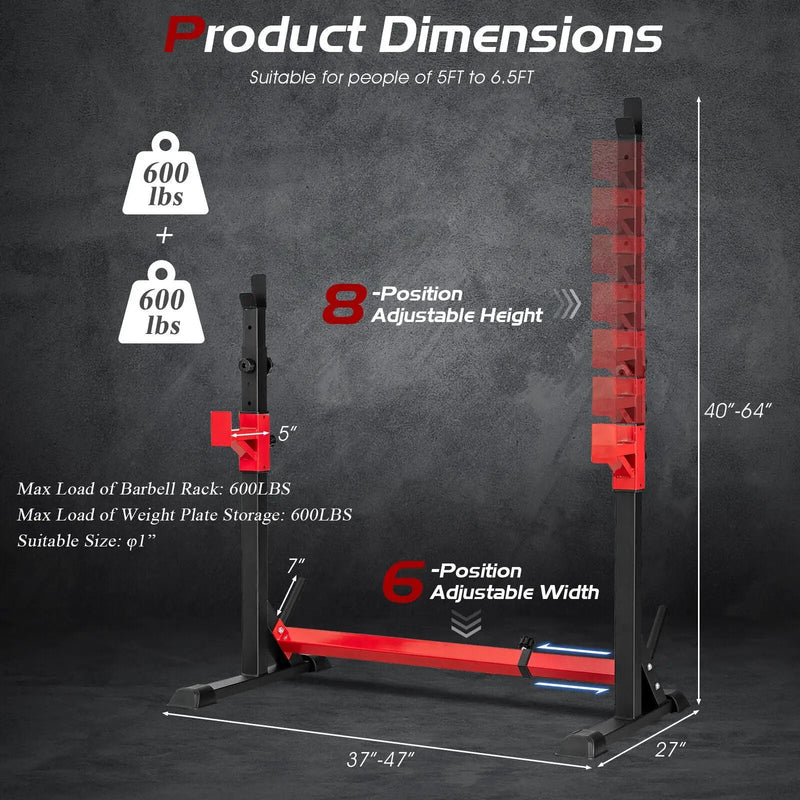 Adjustable Squat Rack Stand for Home Gym Fitness by DirectDeals