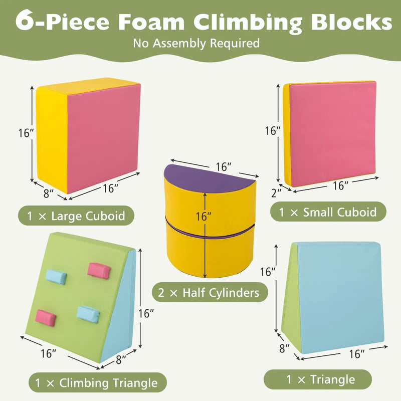 6-Piece Soft Play Set for Toddlers with Climbing Triangle and Ramp-Blue by DirectDeals