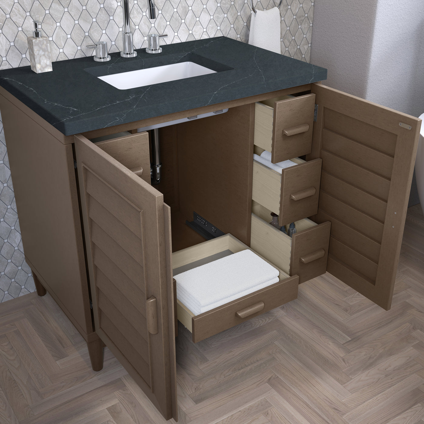 James Martin Portland 36" Single Bathroom Vanity, Whitewashed Walnut, view 36