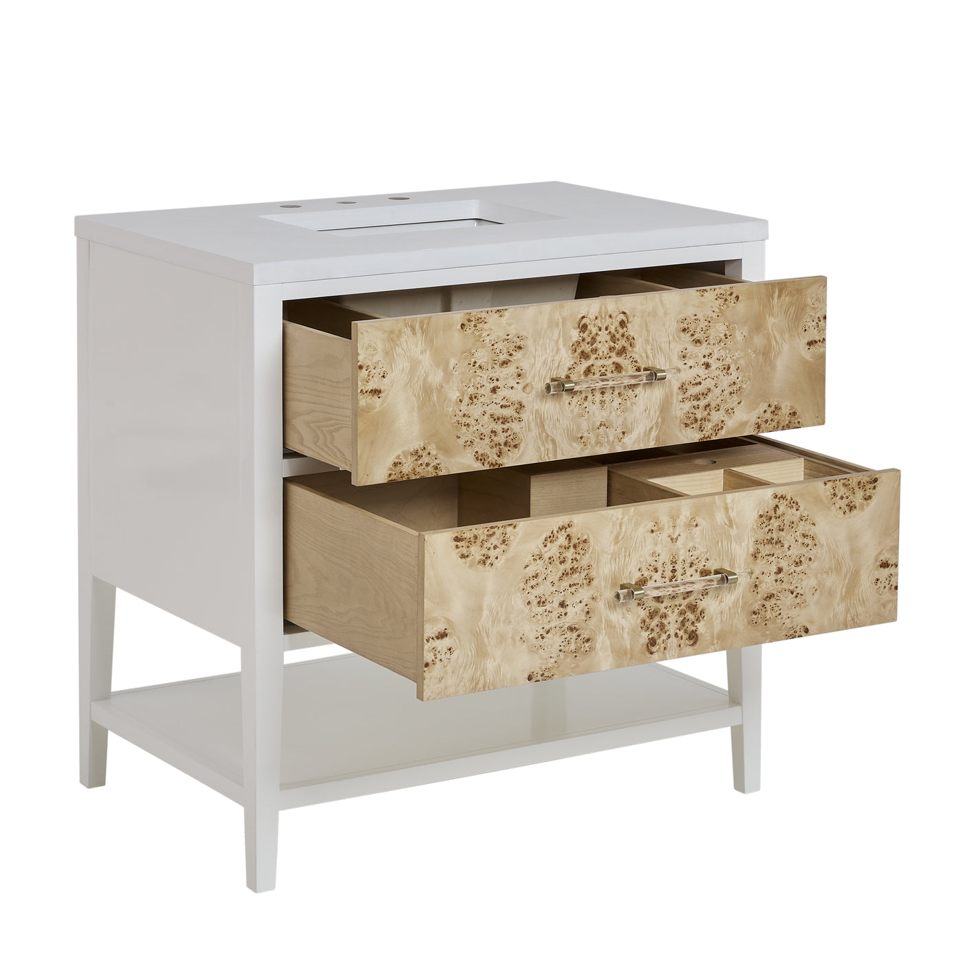 James Martin Olena 36" Single Bathroom Vanity, Polished White and Light Mappa Burl, view 10