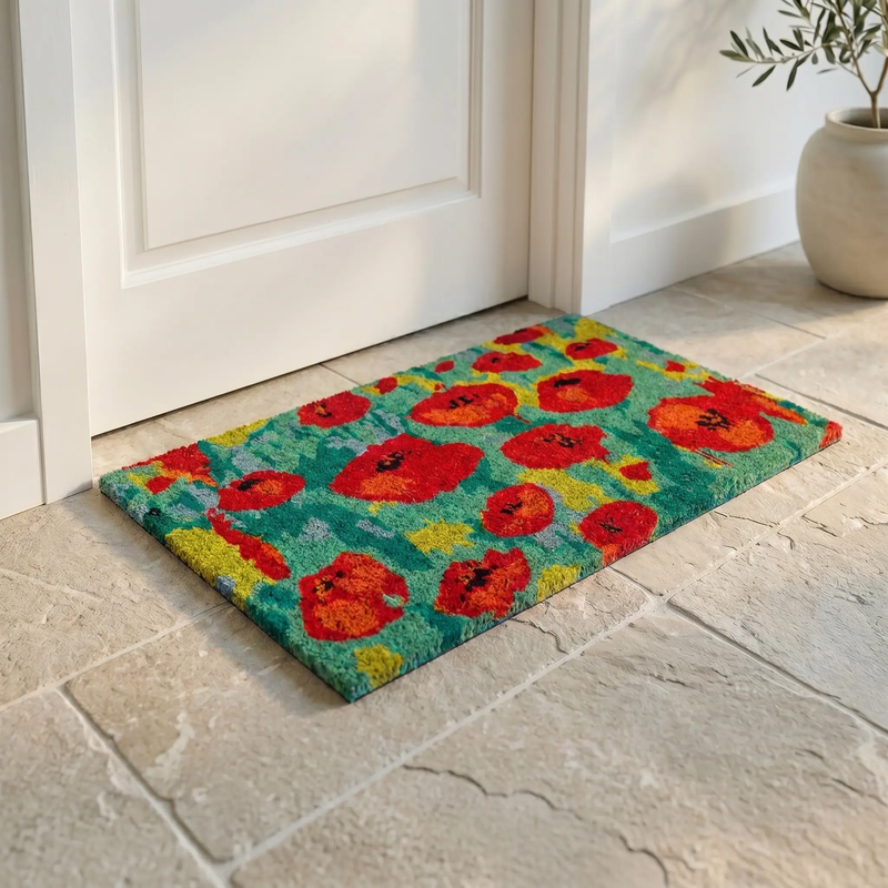 Field of Poppies - Red Multi Coir Doormat by Fab Habitat