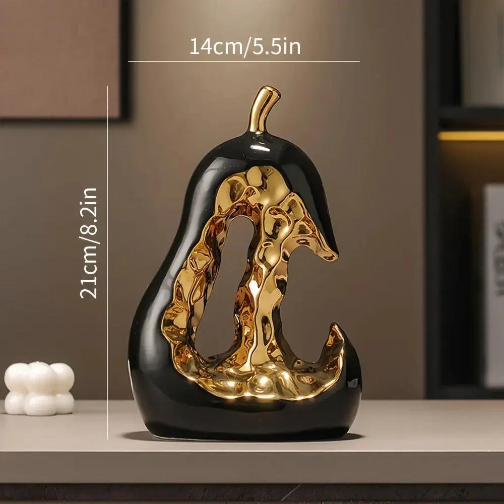 Modern Ceramic Pear Sculpture with Gold Abstract Center by House Of Avana