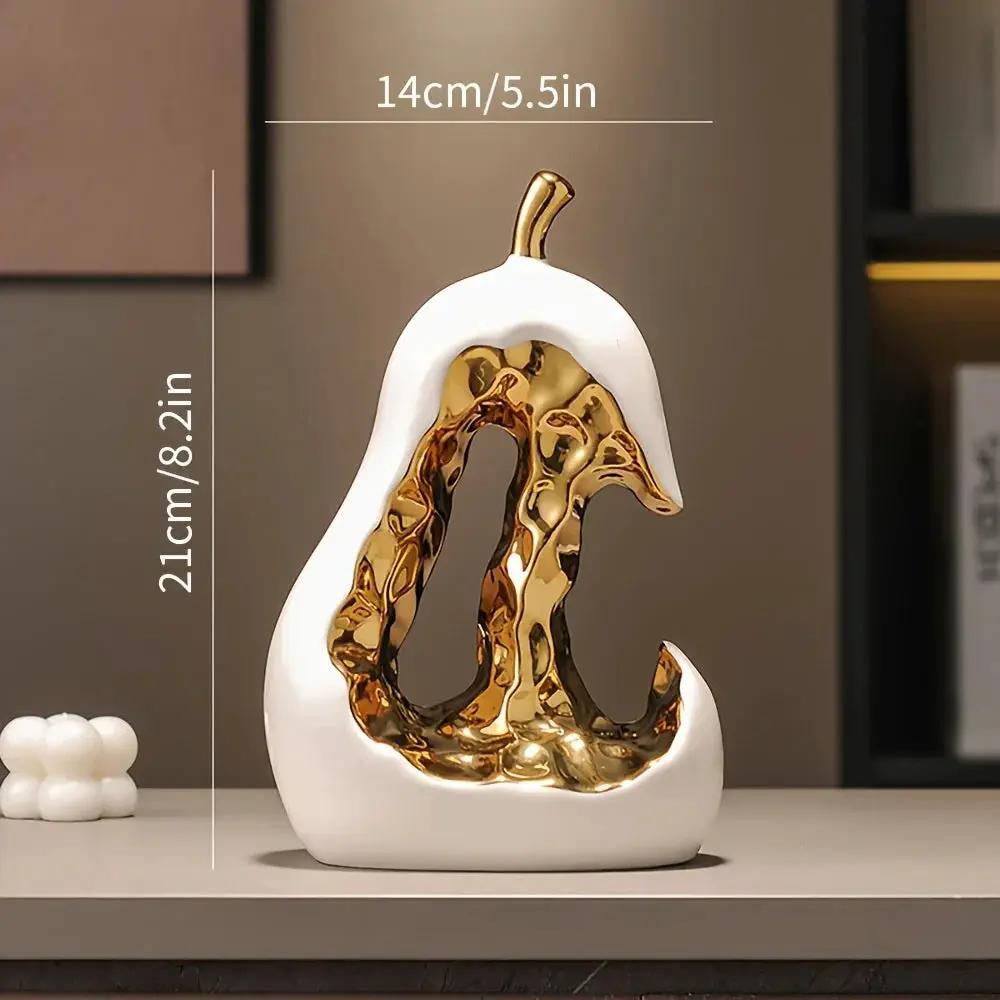 Modern Ceramic Pear Sculpture with Gold Abstract Center by House Of Avana