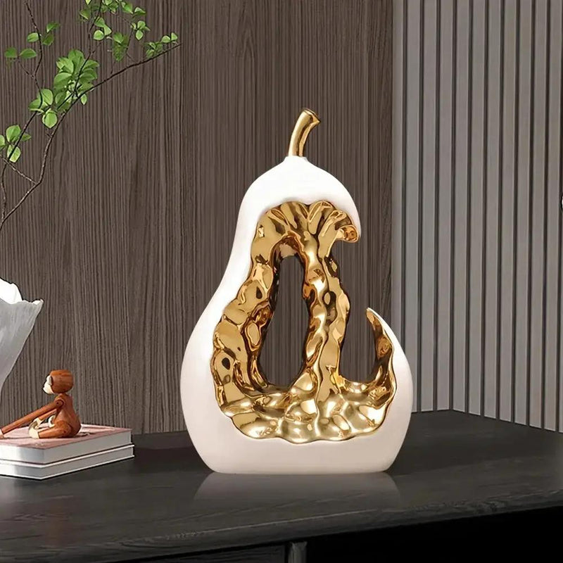 Modern Ceramic Pear Sculpture with Gold Abstract Center by House Of Avana