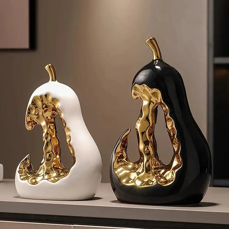Modern Ceramic Pear Sculpture with Gold Abstract Center by House Of Avana